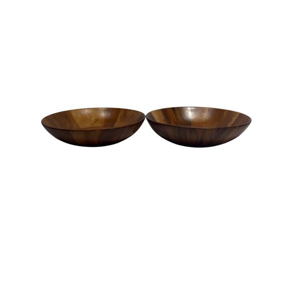 Nambe Skye 2 (TWO) Wood Salad Bowls Acacia Wood 9"D x 2"H USED (See Pics) - Picture 1 of 13